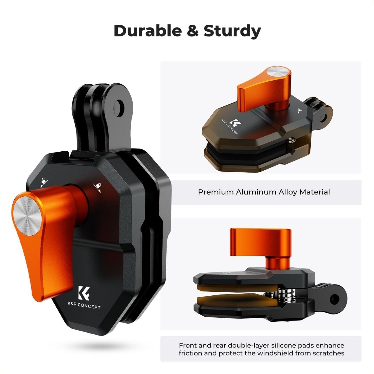 نمای کاربردی گیره نصب دوربین اکشن K&F CONCEPT Motorcycle Windshield Clip Mount for Action Camera