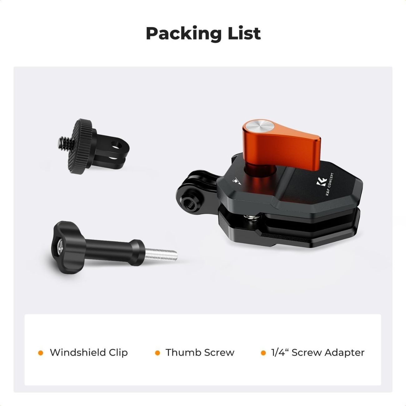 نمای توضیحات گیره نصب دوربین K&F CONCEPT Motorcycle Windshield Clip Mount for Action Camera