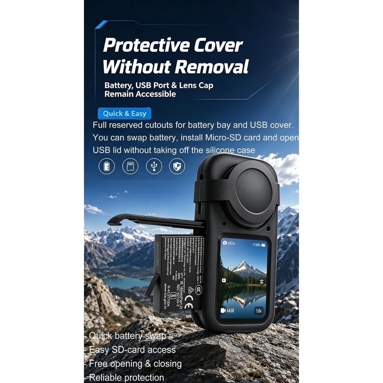 نمای کاربردی کاور دوربین Cochanvie Silicone Protective Case with Lens Covers for Insta360 X6