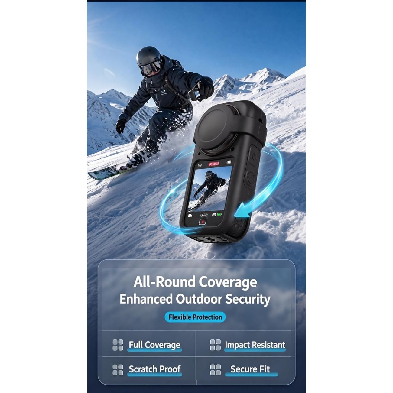 نمای کاربردی کاور دوربین سیلیکونی Cochanvie Silicone Protective Case with Lens Covers for Insta360 X