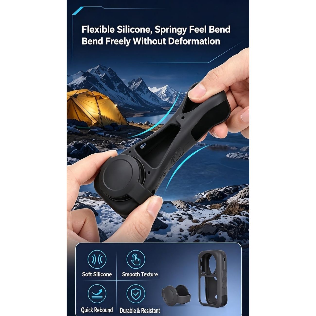 نمای کاربردی از کاور دوربین سیلیکونی Cochanvie Silicone Protective Case with Lens Covers for Insta36