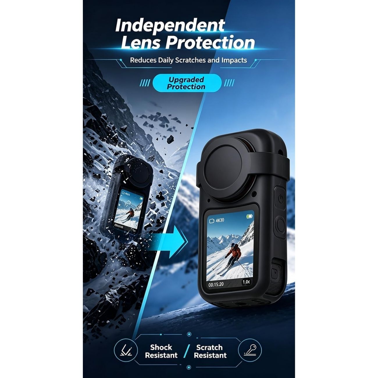 نمای کاربردی از کاور دوربین Cochanvie Silicone Protective Case with Lens Covers for Insta360 X6