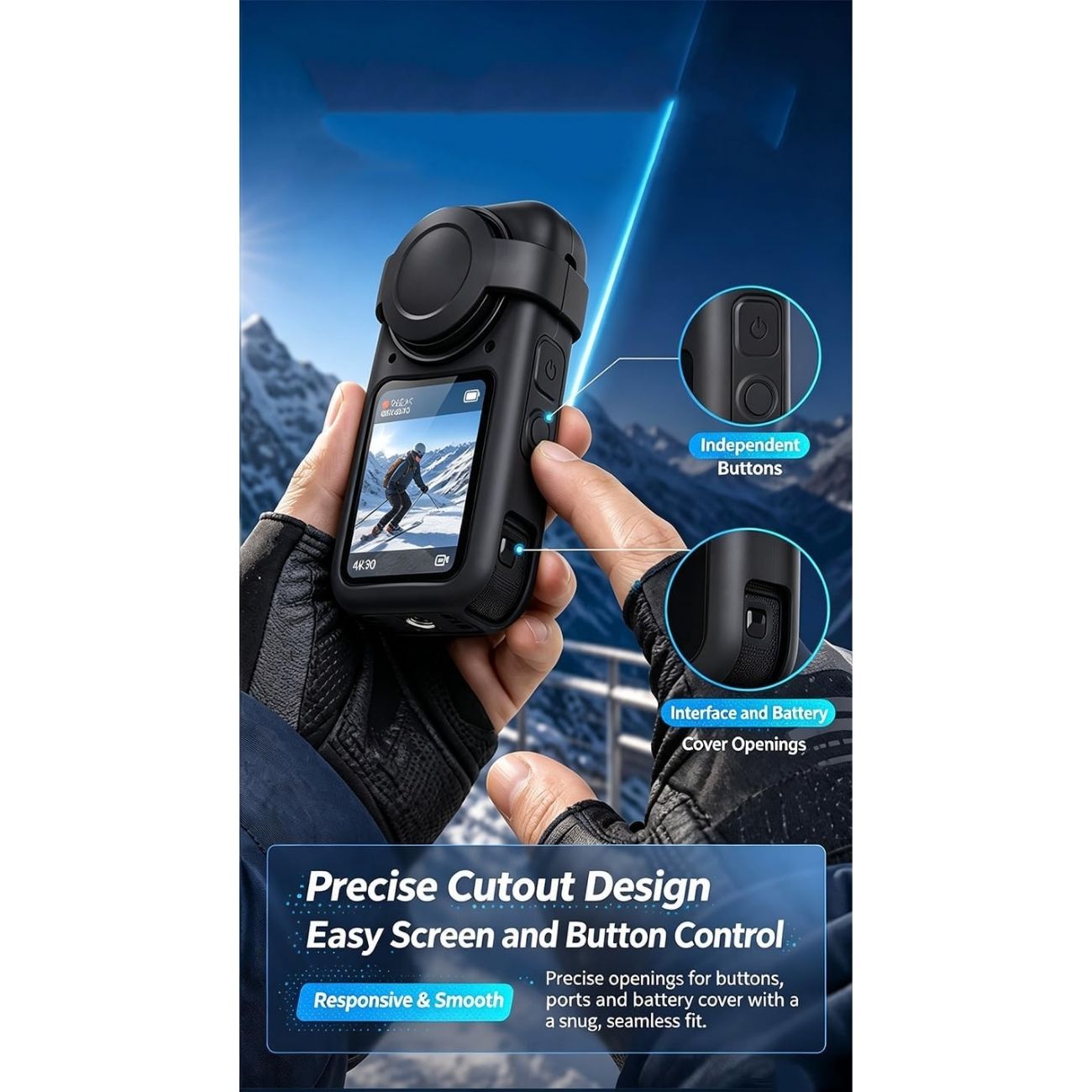 نمای توضیحات کاور دوربین Cochanvie Silicone Protective Case with Lens Covers for Insta360 X6