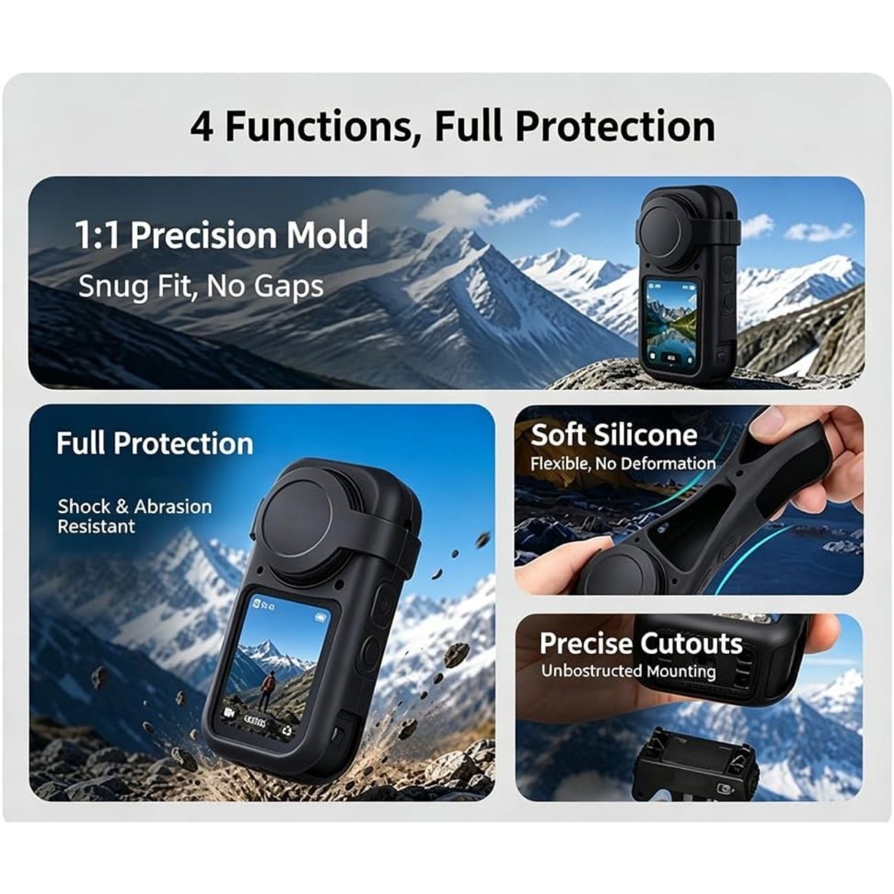 نمای توضیحات کاور دوربین اکشن سیلیکونی Cochanvie Silicone Protective Case with Lens Covers for Insta