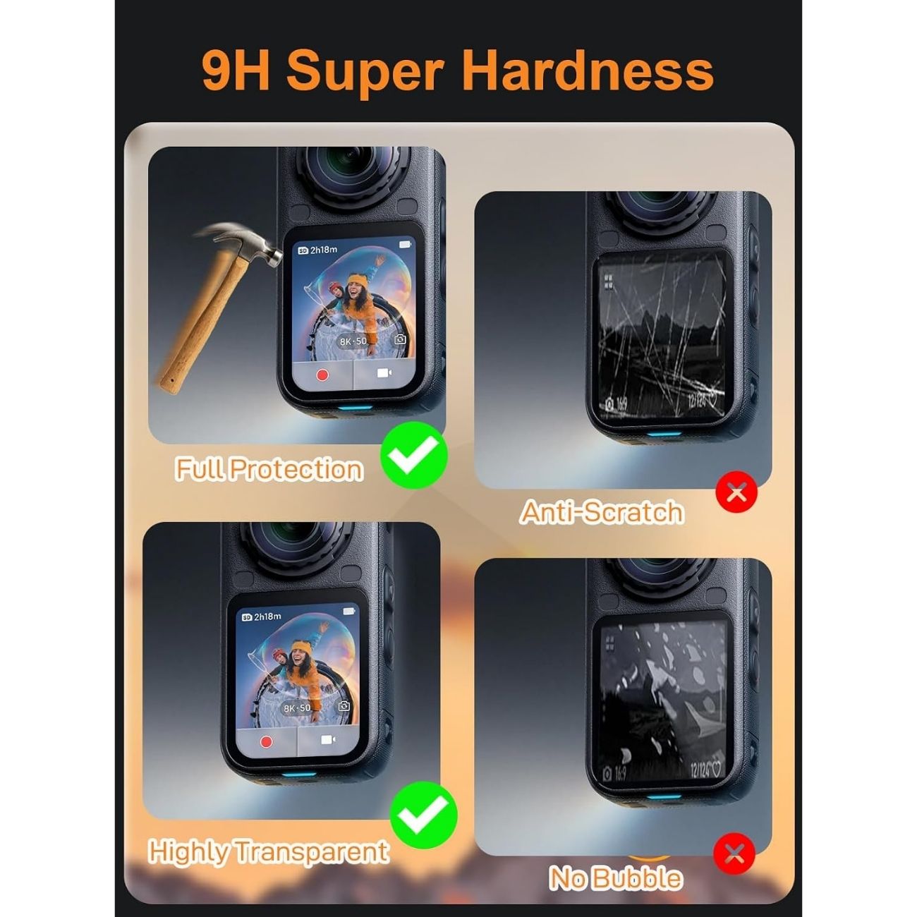 نمای کاربردی از محافظ صفحه نمایش 2Pack Tempered Glass Screen Protector for Insta360 X6