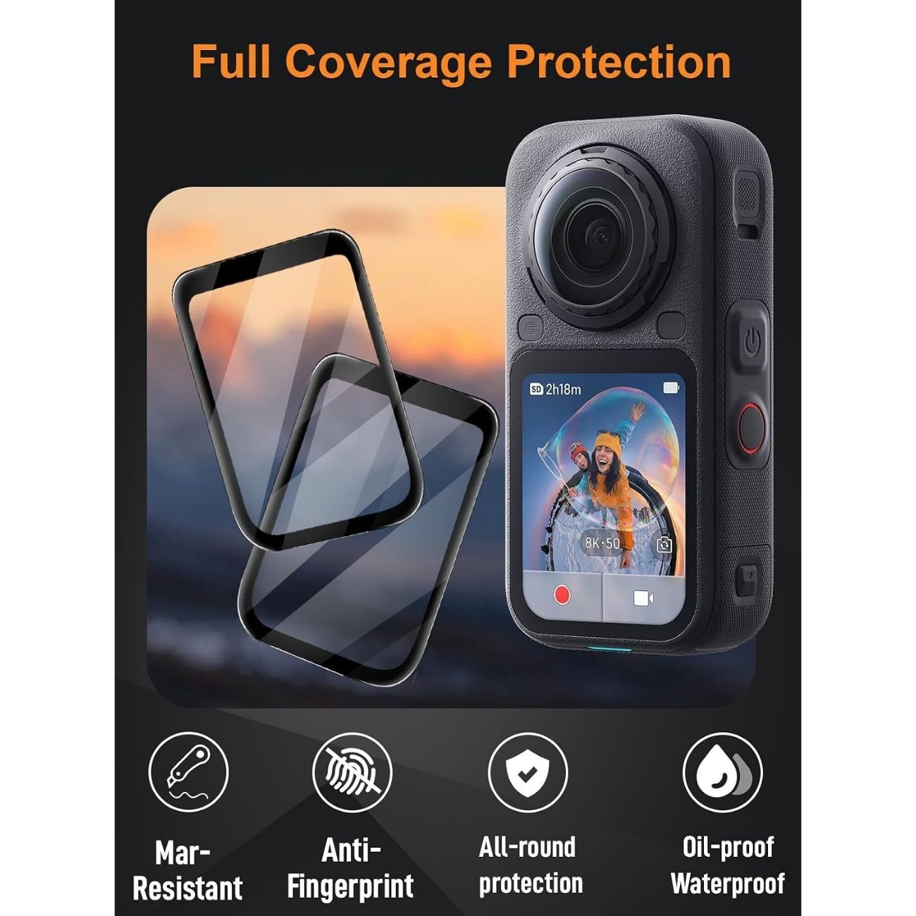 نمای توضیحات محافظ صفحه نمایش 2Pack Tempered Glass Screen Protector for Insta360 X6