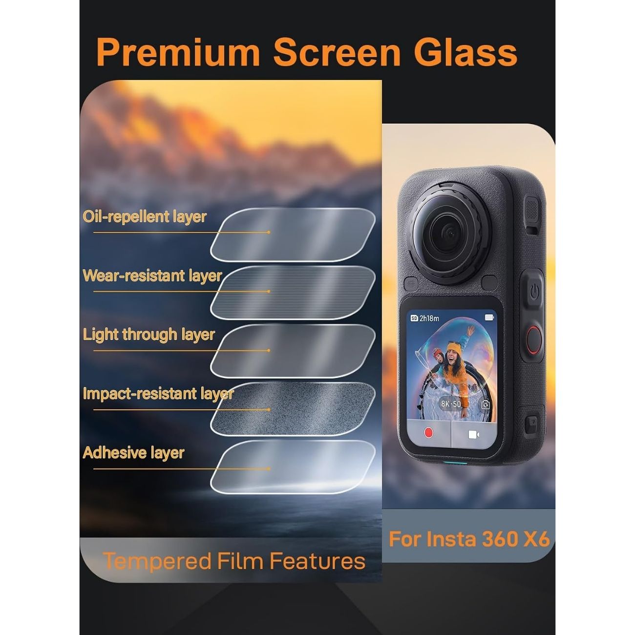 نمای کاربردی محافظ صفحه دوربین2Pack Tempered Glass Screen Protector for Insta360 X6