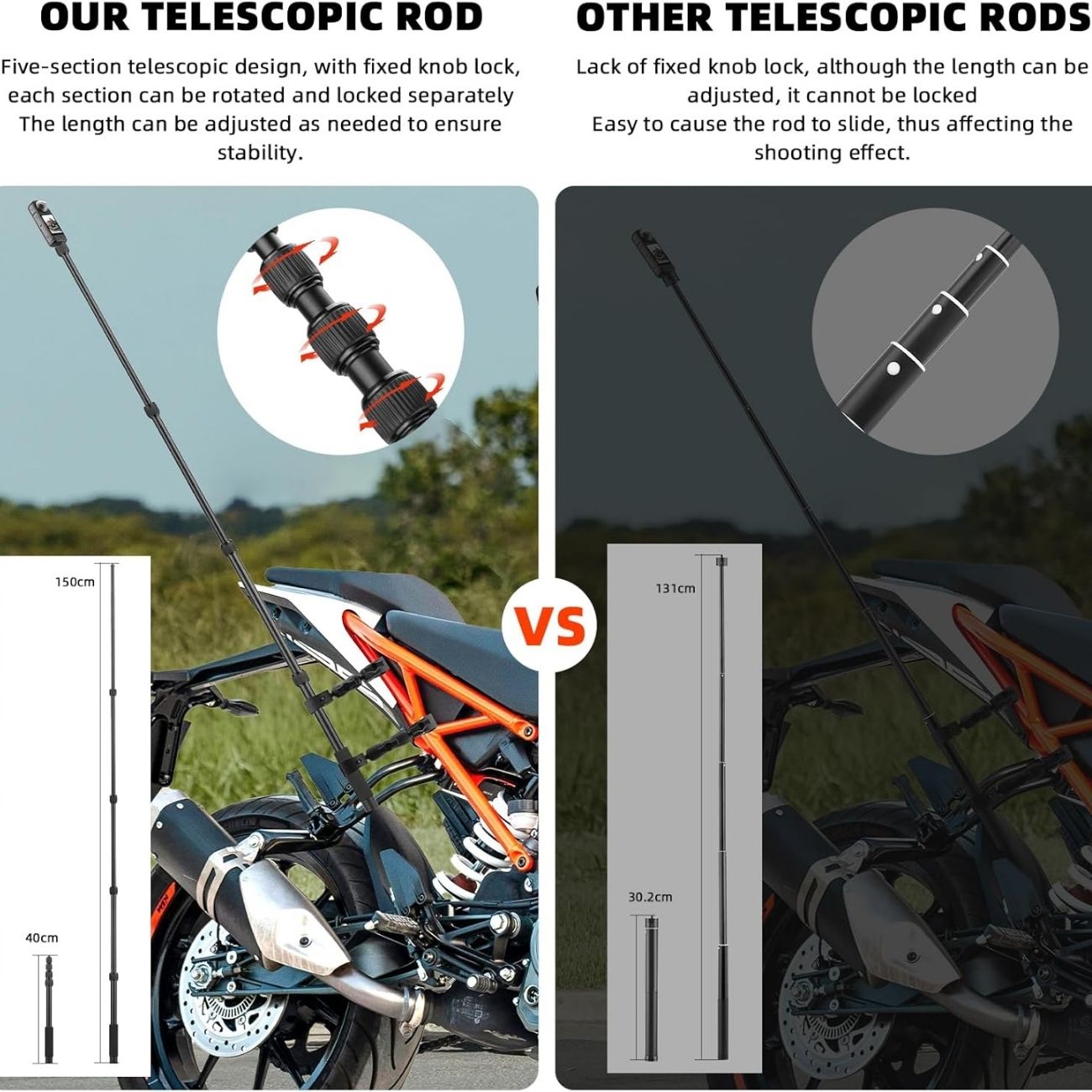 نمای کاربردی پایه نگهدارنده دوربین‌  BRDRC Motorcycle Mount & Invisible Selfie Stick Kit for Insta36