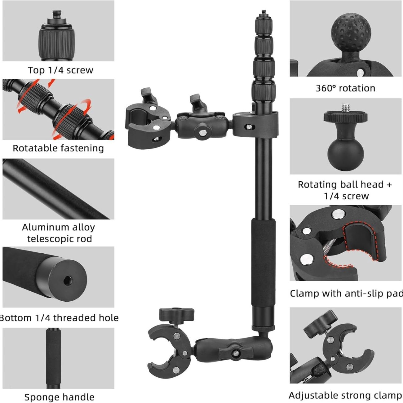 نمای توضیحات پایه دوربین‌ اکشن BRDRC Motorcycle Mount & Invisible Selfie Stick Kit for Insta360 X4 X