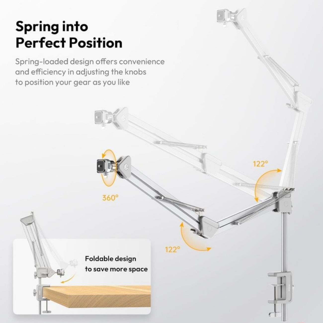 نمای روبرو پایه و بازویی نگهدارنده رومیزی اولانزی Ulanzi TH04 Desk Mount Stand