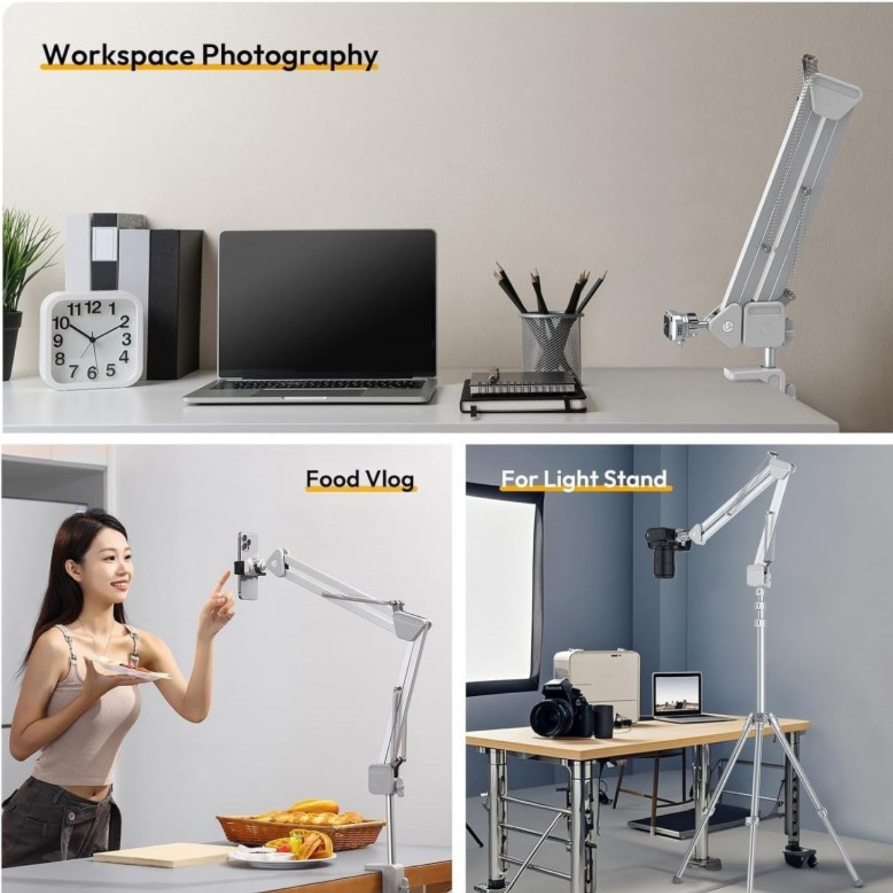 نمای نصب گوشی پایه و بازویی نگهدارنده رومیزی اولانزی Ulanzi TH04 Desk Mount Stand
