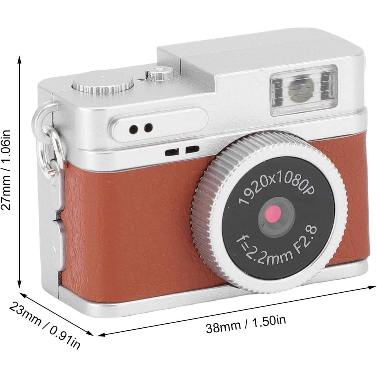 نمای ابعاد دوربین دیجیتال Mini Retro Digital Camera 1080P FHD Keychain Cam