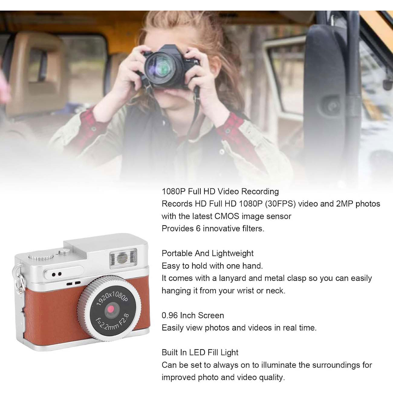 نمای توضیحات دوربین دیجیتال جاکلیدی Mini Retro Digital Camera 1080P FHD Keychain Cam