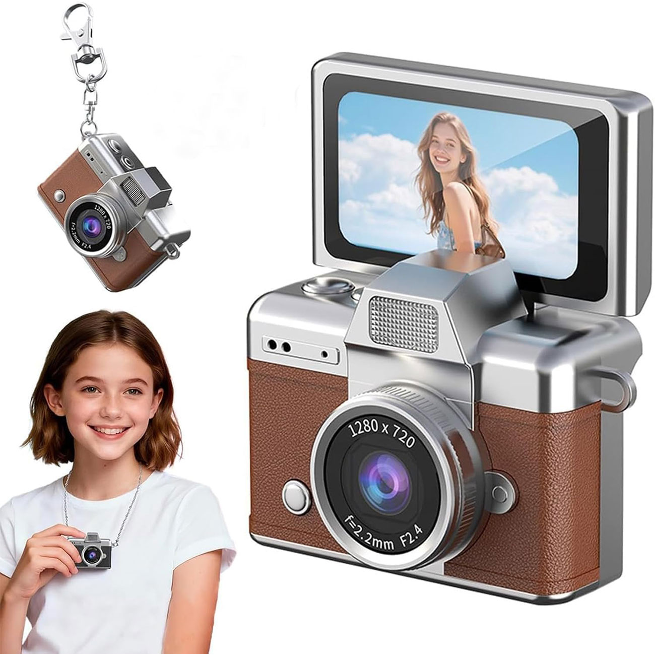 نمای کلی دوربین دیجیتال مینی Vintage Compact Keychain Display Mini Digital Camera