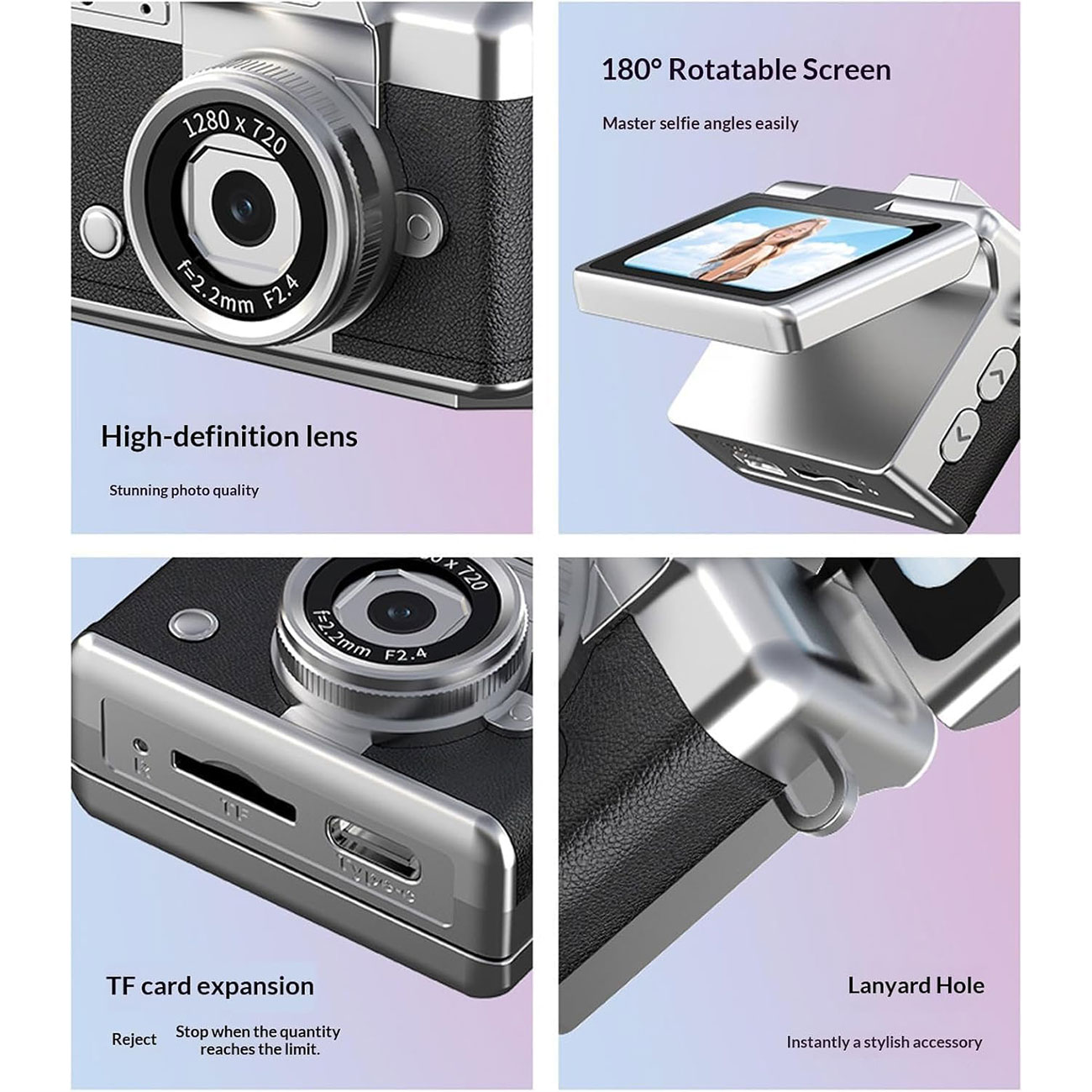 نمای توضیحات دوربین دیجیتال جاکلیدی Vintage Compact Keychain Display Mini Digital Camera