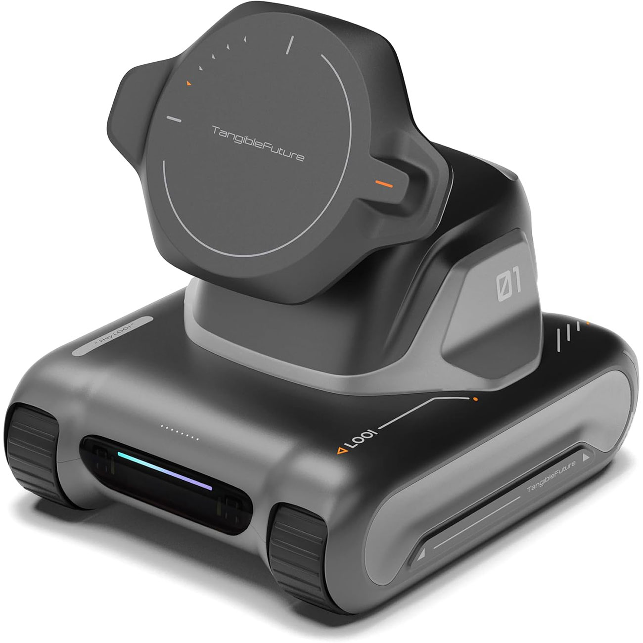 نمای جانبی ربات رومیزی هوش مصنوعی مشکی TangibleFuture LOOI Robot AI Desktop Companion with ChatGPT