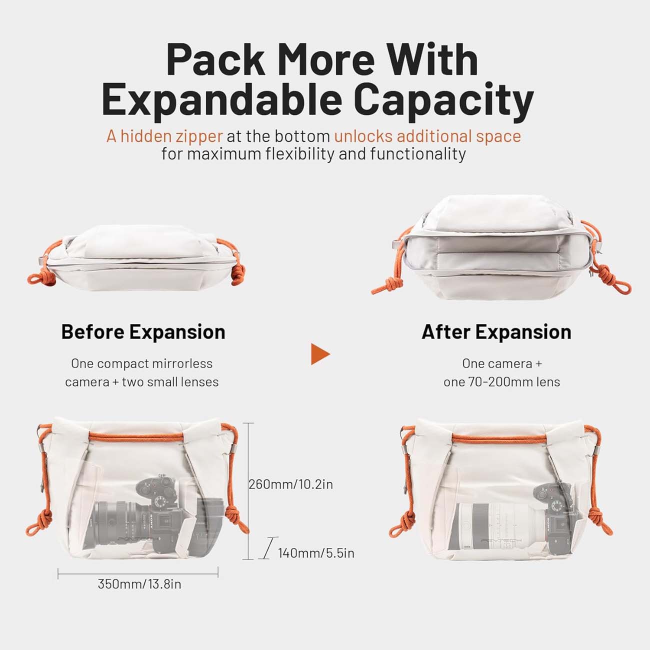 نمای ابعاد کیف دوربین PGYTECH OneGo Rope Strap Camera Bag