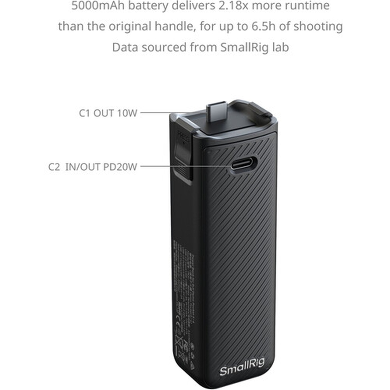 عکس از جزئیات پاوربانک گریپ اسمال ریگ مناسب برای گیمبال اسمو پاکت SmallRig Power Bank Grip for DJI O