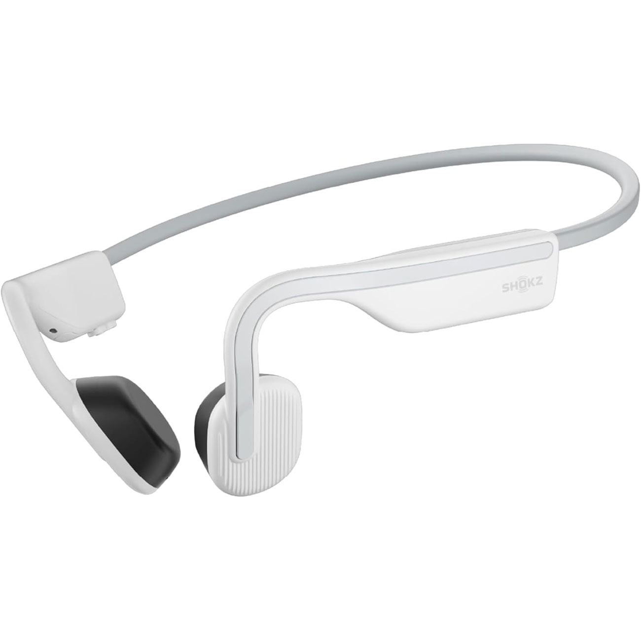 نمای روبه رو از هدفون بی‌سیم ورزشی شوکز سفیدSHOKZ OpenMove Bone Conduction Sports Headphone