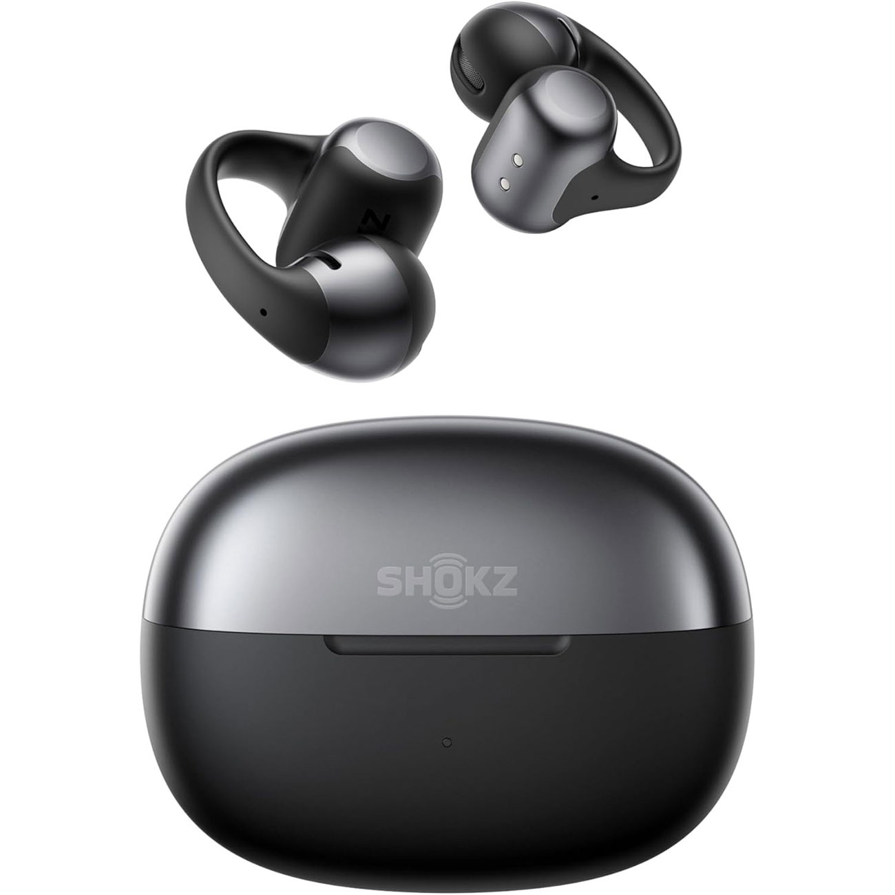 نمای روبه رو هندزفری بلوتوثی شوکز مشکی SHOKZ OpenDots ONE Open-Ear True Wireless Clip-On Earbuds