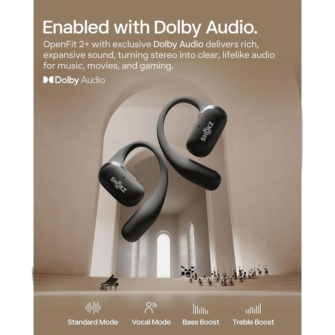 نمای توضیحات هدفون بلوتوثی شوکز SHOKZ OpenFit 2+ Open-Ear True Wireless Earbuds