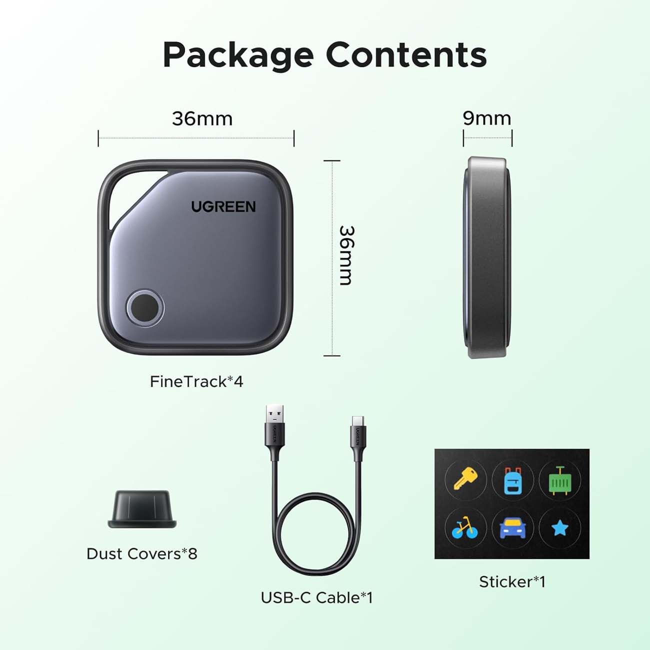 نمای اقلام ردیاب هوشمند یوگرین UGREEN 4 Pieces FineTrack Bluetooth Tracker