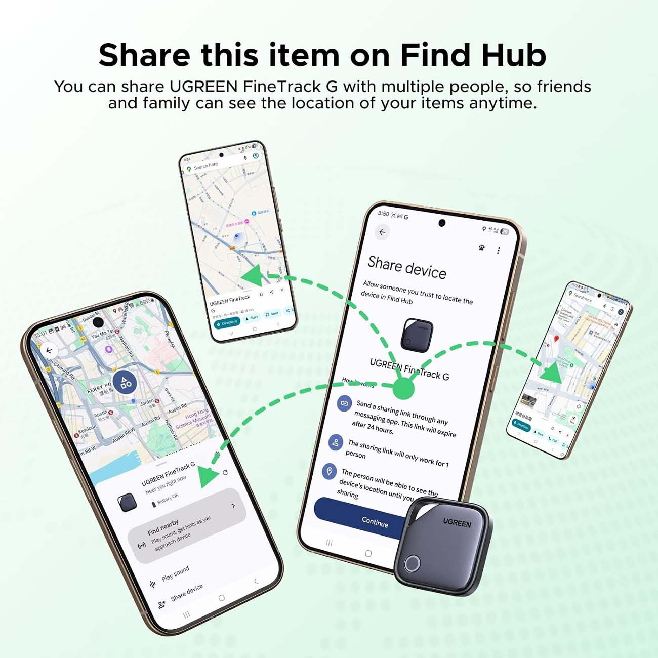 نمای کاربردی ردیاب بلوتوثی هوشمند یوگرین UGREEN 4 Pieces FineTrack Bluetooth Tracker