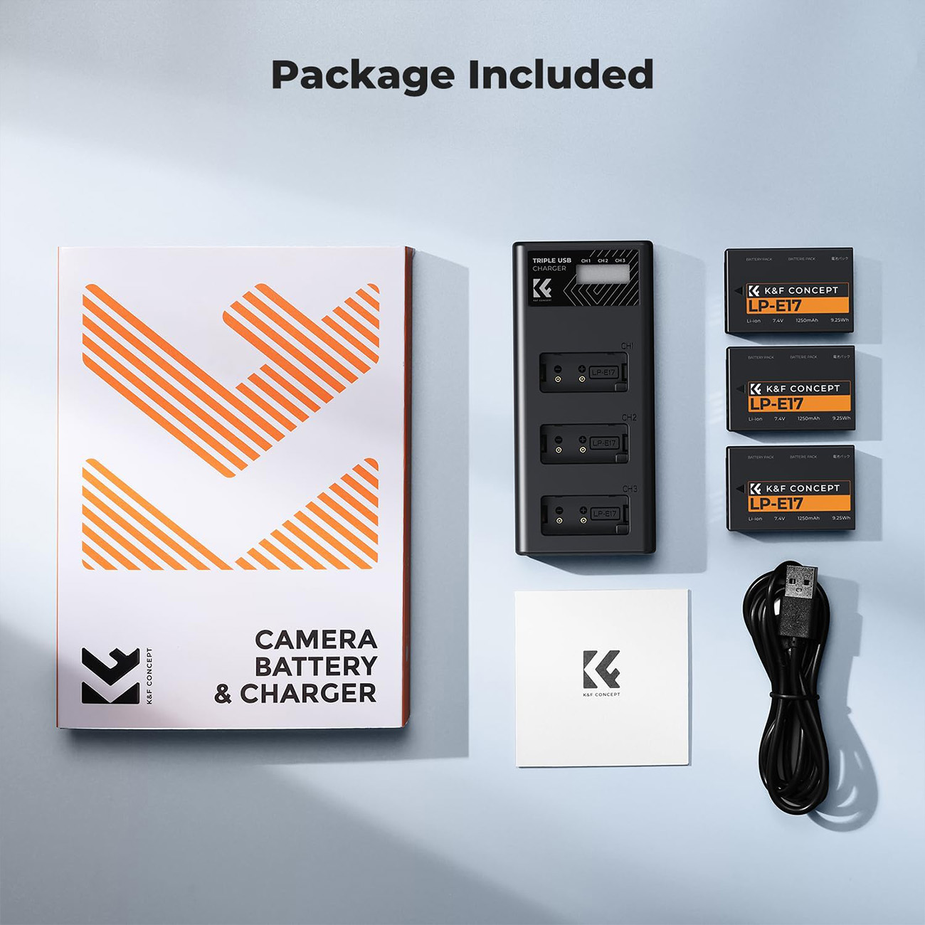 جعبه پک باتری قابل شارژ دوربین کی اند اف K&F Concept 3-Pack LP-E17 Battery + Upgraded 3-Slot LCD Cha