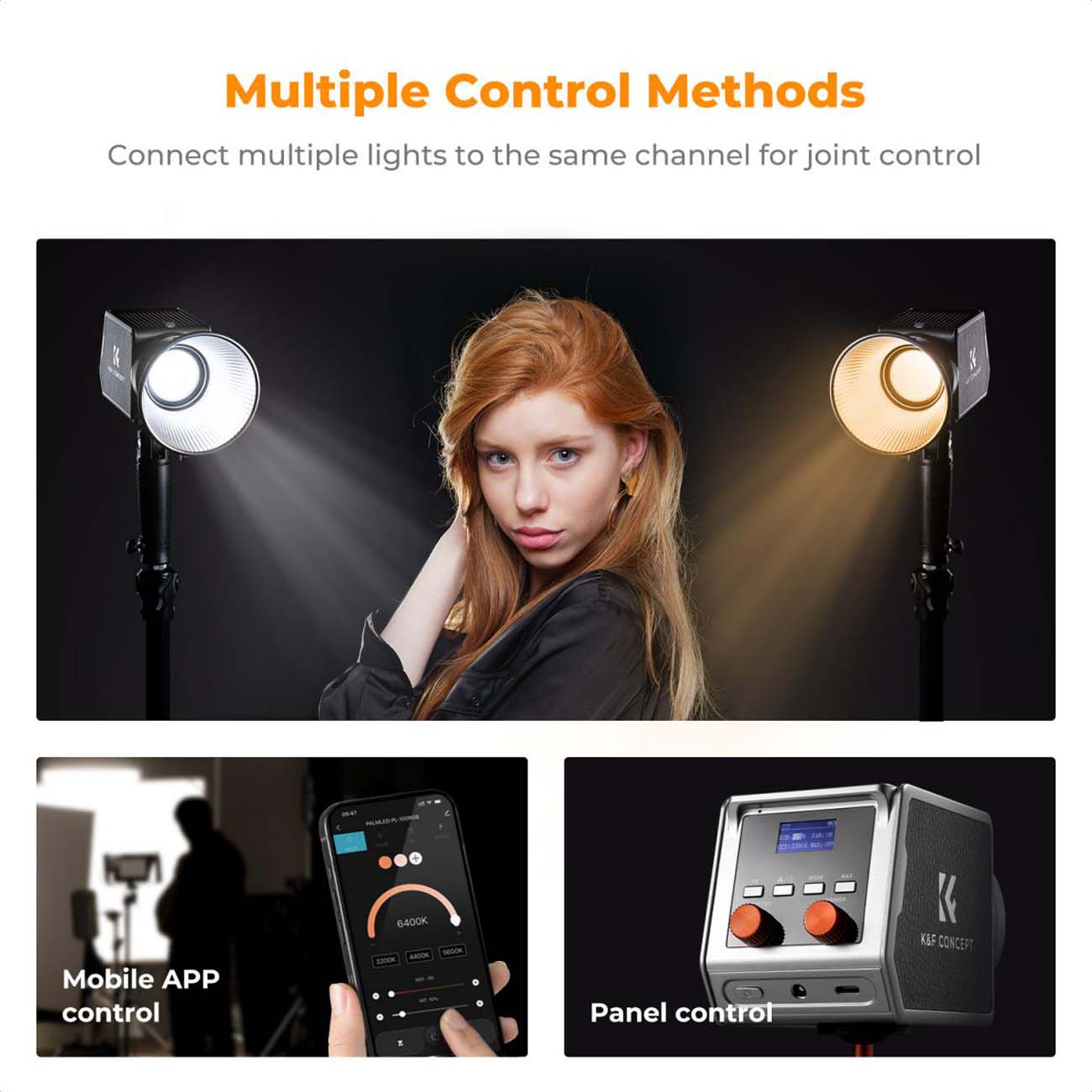 نمای کاربردی نور ثابت ال ای دی K&F Concept PL-60B 60W Bi-Color COB Video Light