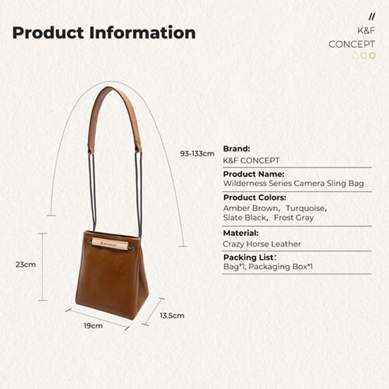 نمای ابعاد کیف کی اند اف K&F Concept KF13.224 Urban Wander Sling Bag