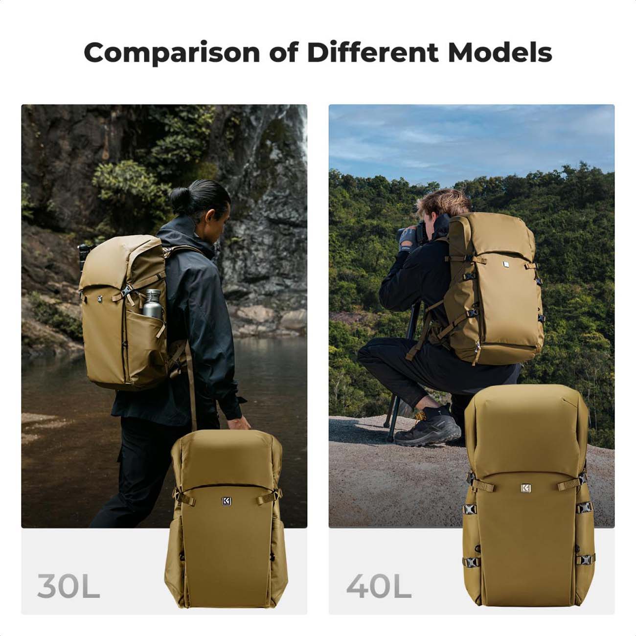 نمای کاربردی کوله پشتی دوربین حرفه ای کی‌اند‌اف K&F Concept 40L Professional Adventure Camera Backpa