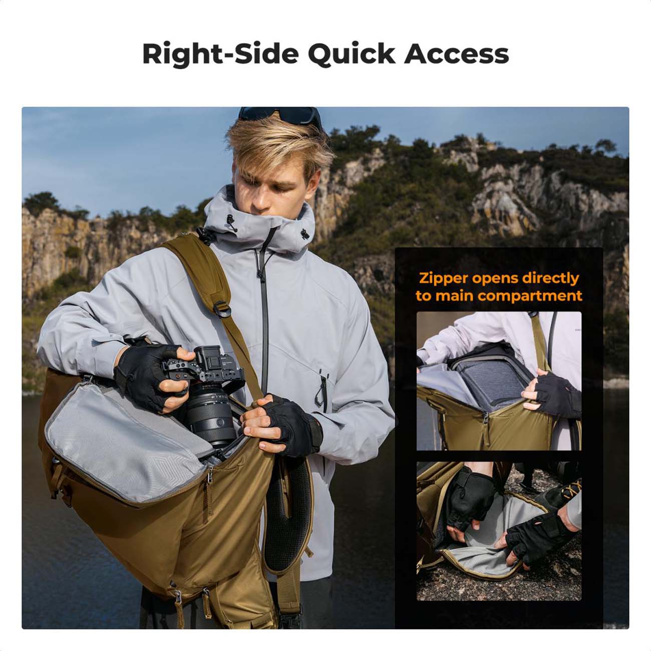 نمای کاربردی کوله پشتی دوربین کی‌اند‌اف K&F Concept 40L Professional Adventure Camera Backpack