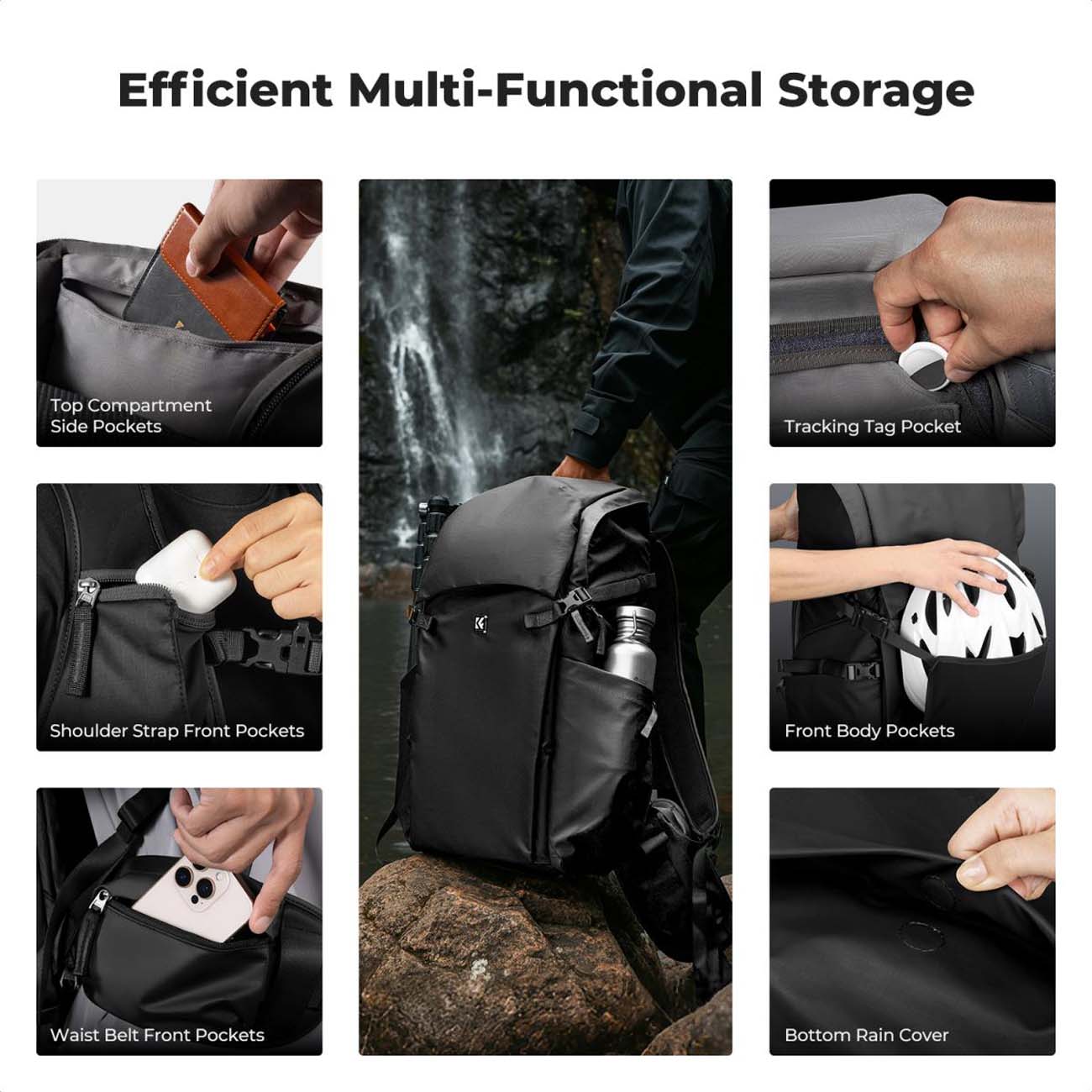 نمای جرییات کوله پشتی کی‌اند‌اف K&F Concept 40L Professional Adventure Camera Backpack