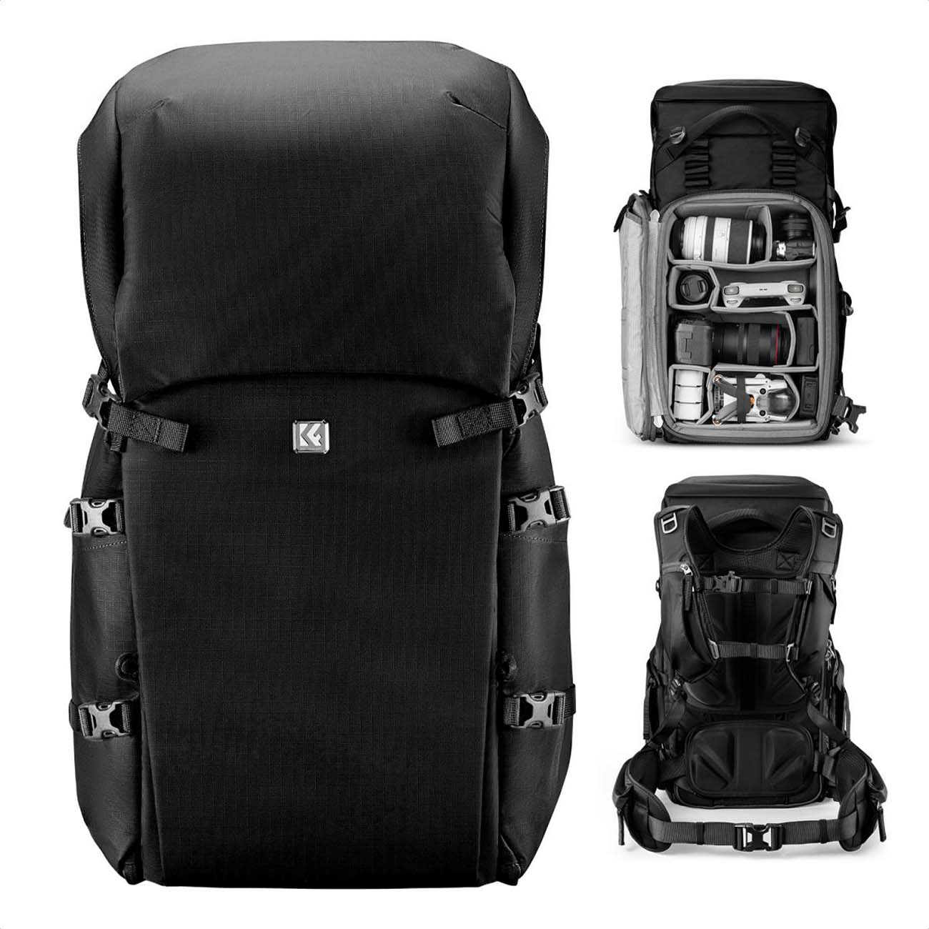 نمای روبه رو کوله پشتی دوربین کی‌اند‌اف مشکی K&F Concept 40L Professional Adventure Camera Backpack