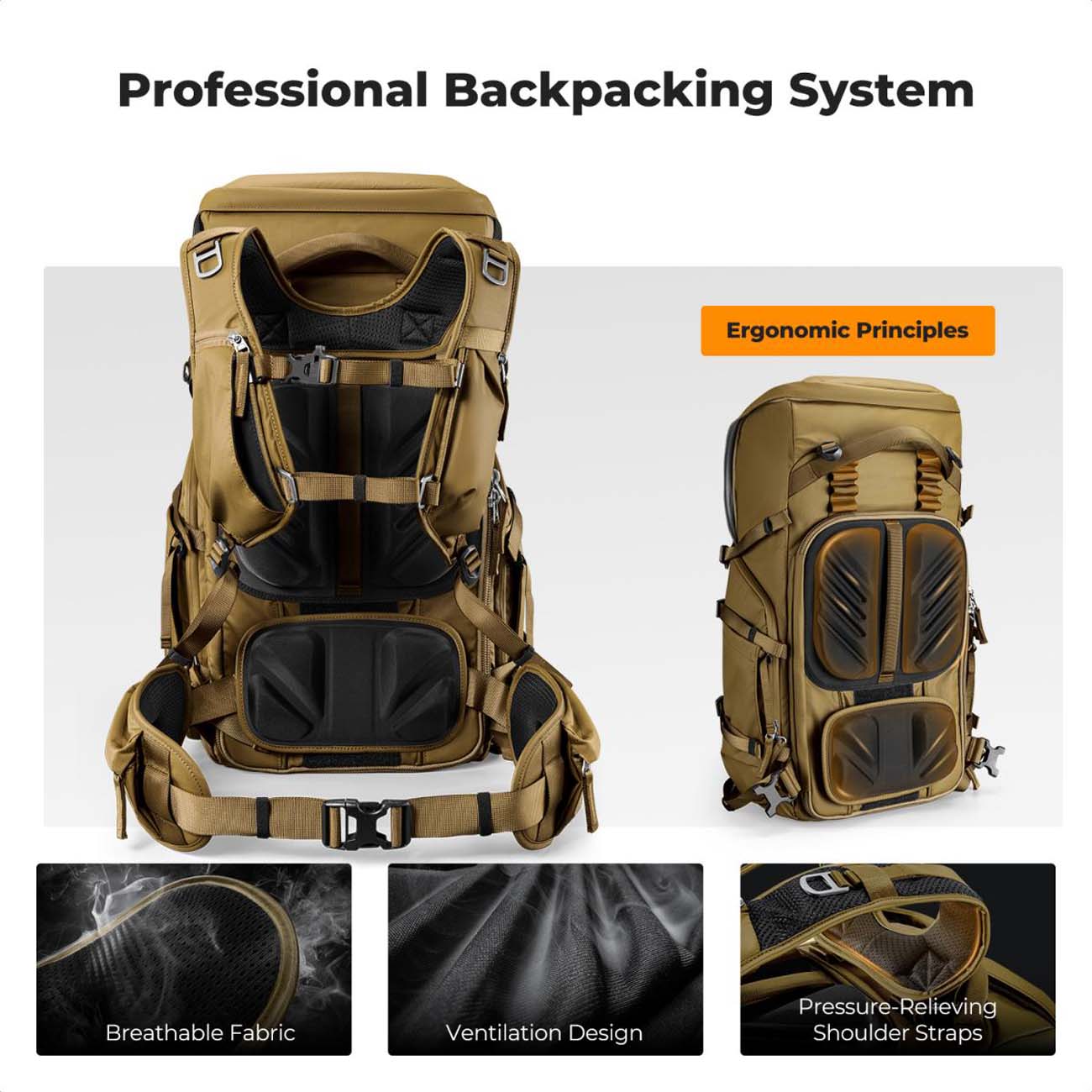نمای جزییات کوله پشتی دوربین کی‌اند‌اف K&F Concept 40L Professional Adventure Camera Backpack