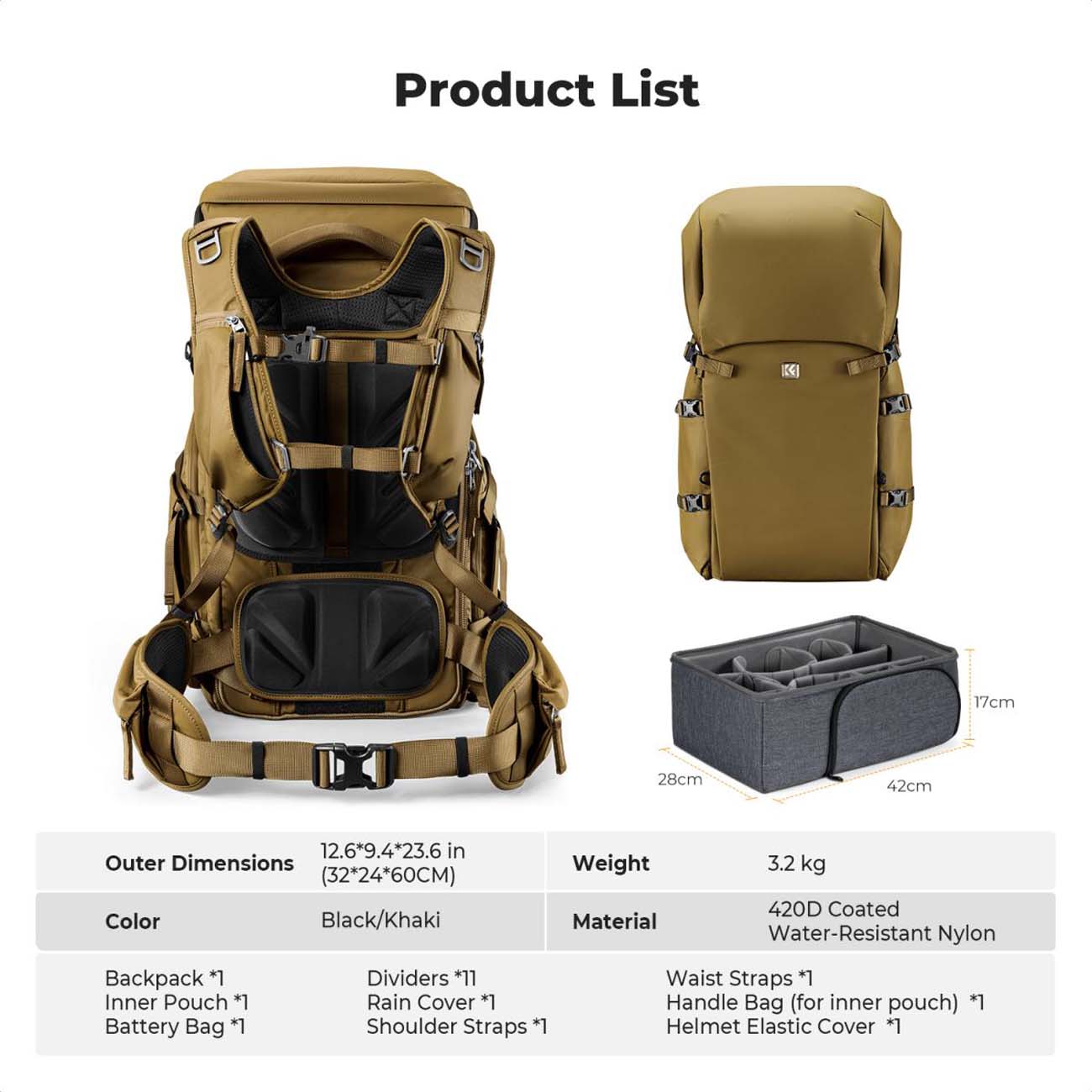 نمای توضیحات کوله پشتی دوربین کی‌اند‌اف K&F Concept 40L Professional Adventure Camera Backpack