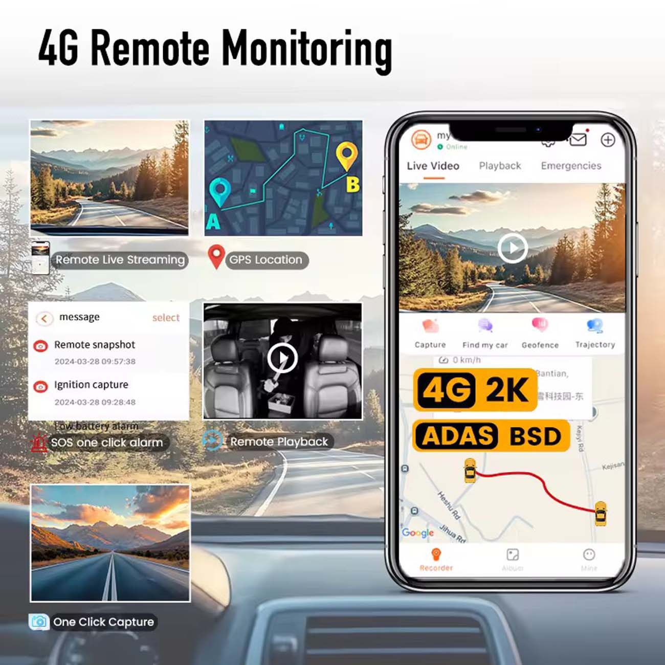 نمای کاربردی دوربین ثبت وقایع خودرو هوشمند M200 Smart 4G LTE Car Dash Camera