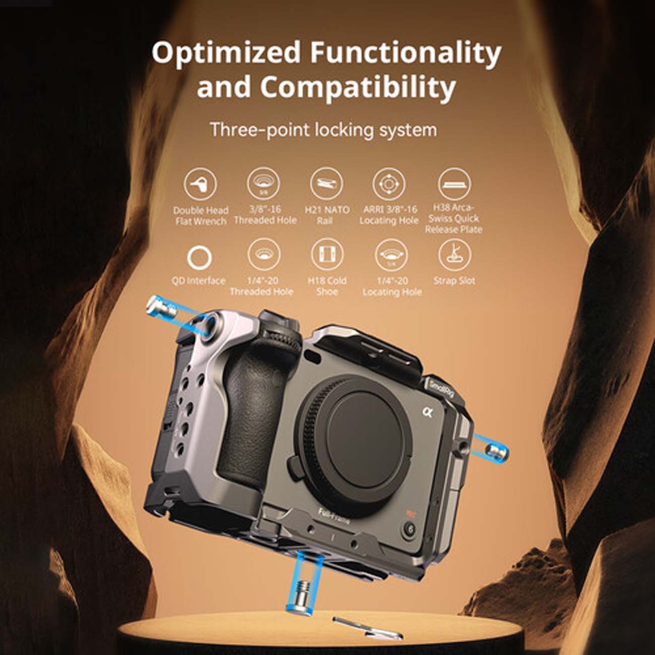 نمای کاربردی کیت کیج اسمال ریگ SmallRig HawkLock Quick Release Advanced Cage Kit for Sony FX3 and FX