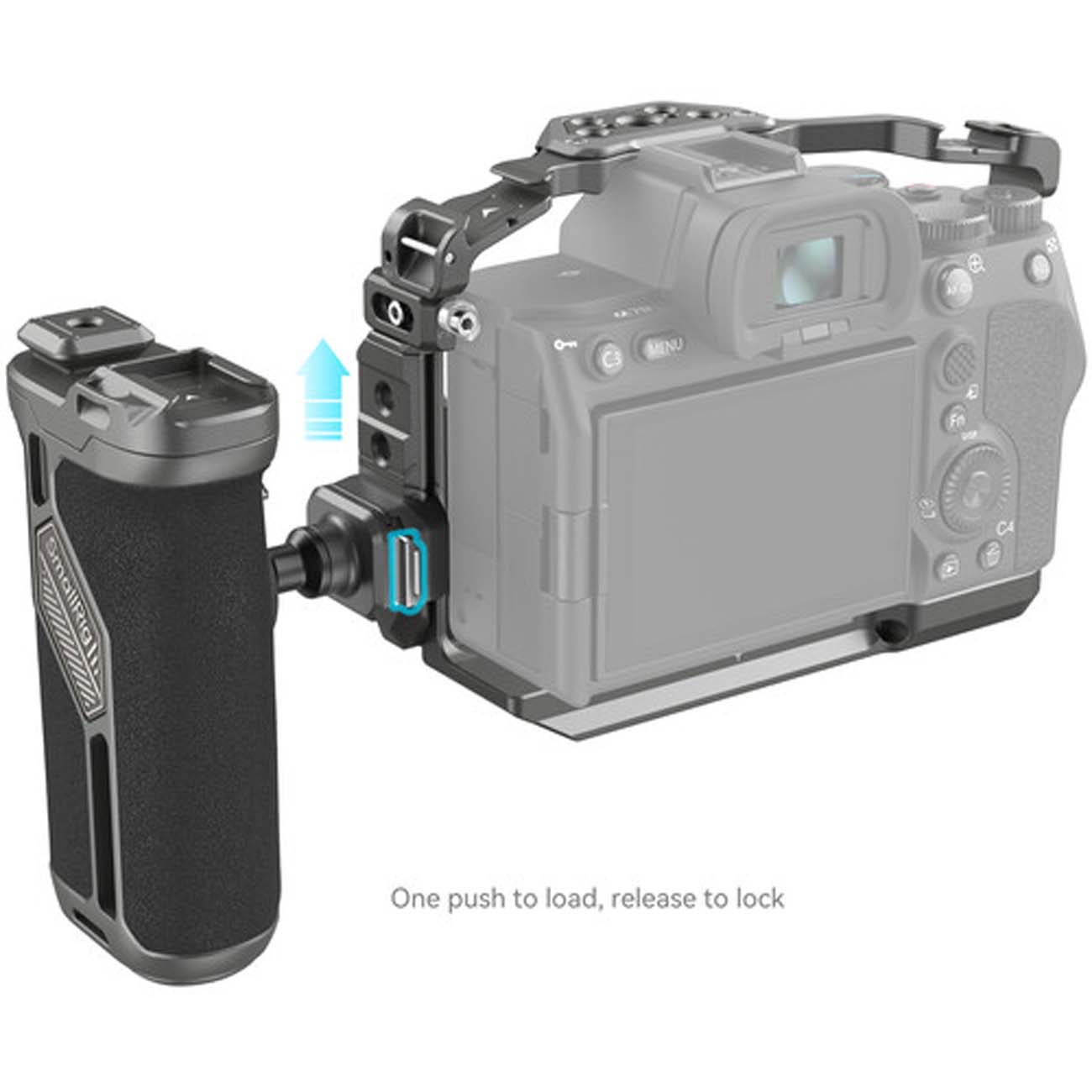 نمای کاربردی کیج حرفه‌ای اسمال ریگ SmallRig HawkLock Quick Release Advanced Cage Kit for Sony a7R V 