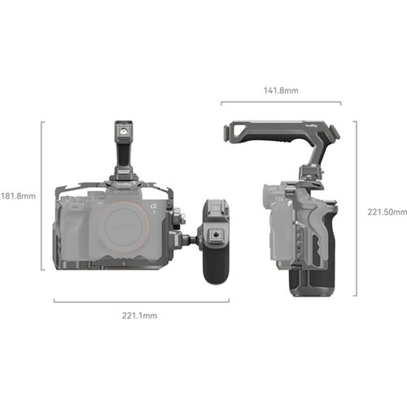 نمای ابعاد کیج حرفه‌ای اسمال ریگ SmallRig HawkLock Quick Release Advanced Cage Kit for Sony a7R V / 