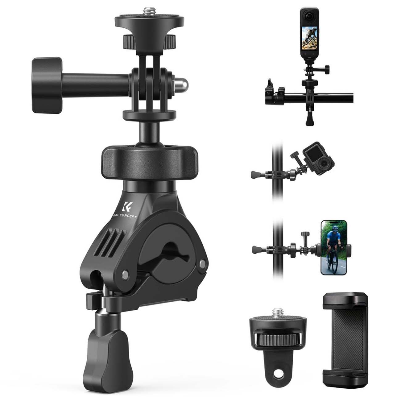 پایه نگهدارنده دوربین اکشن K&F Concept KF31.205 Motorcycle Handlebar Camera Mount with 360° Ball Head 1/4-Inch Screw