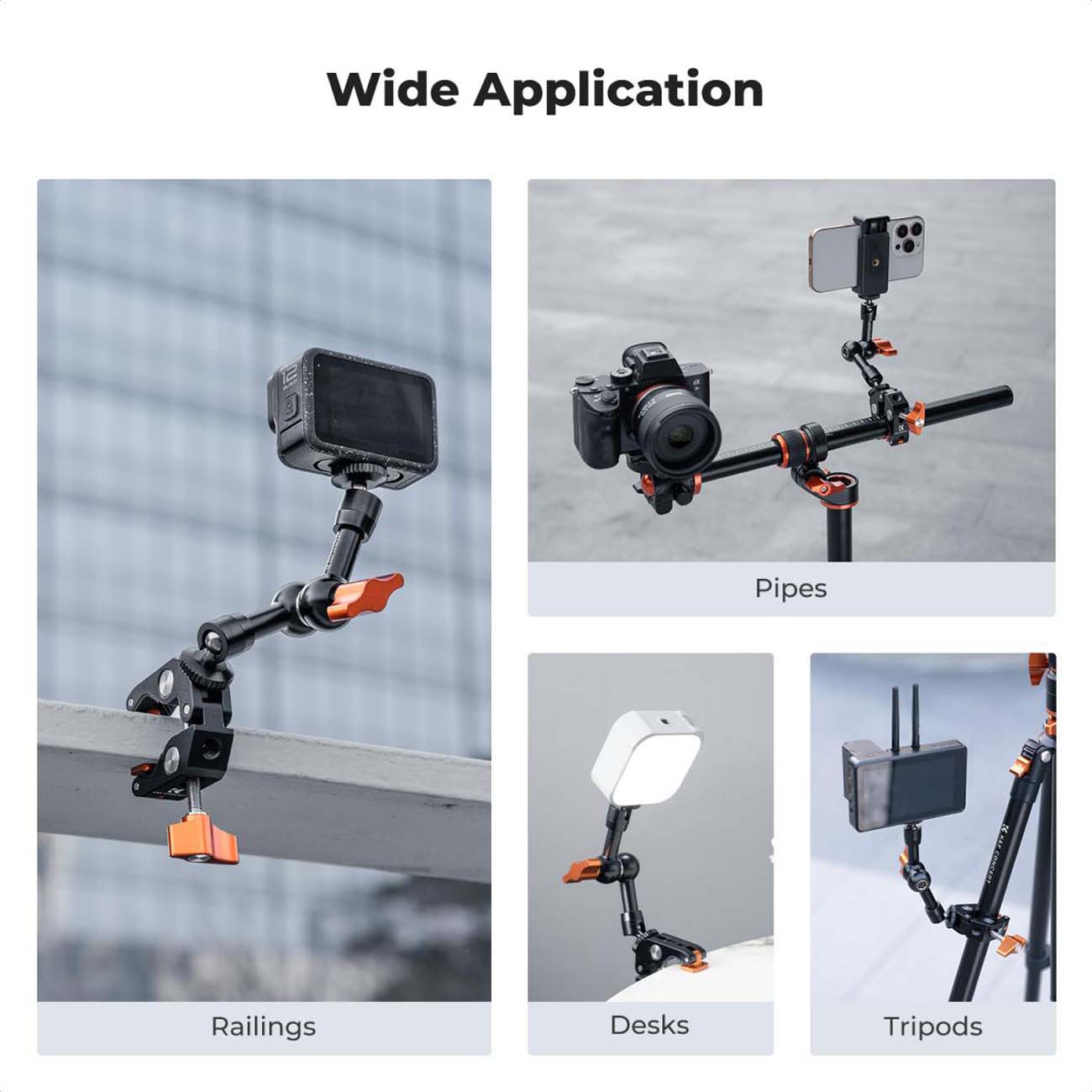نمای کاربردی گیره دوربین K&F Concept KF31.218 Camera Mount Clamp Super Crab Clamp Rotatable Clamping