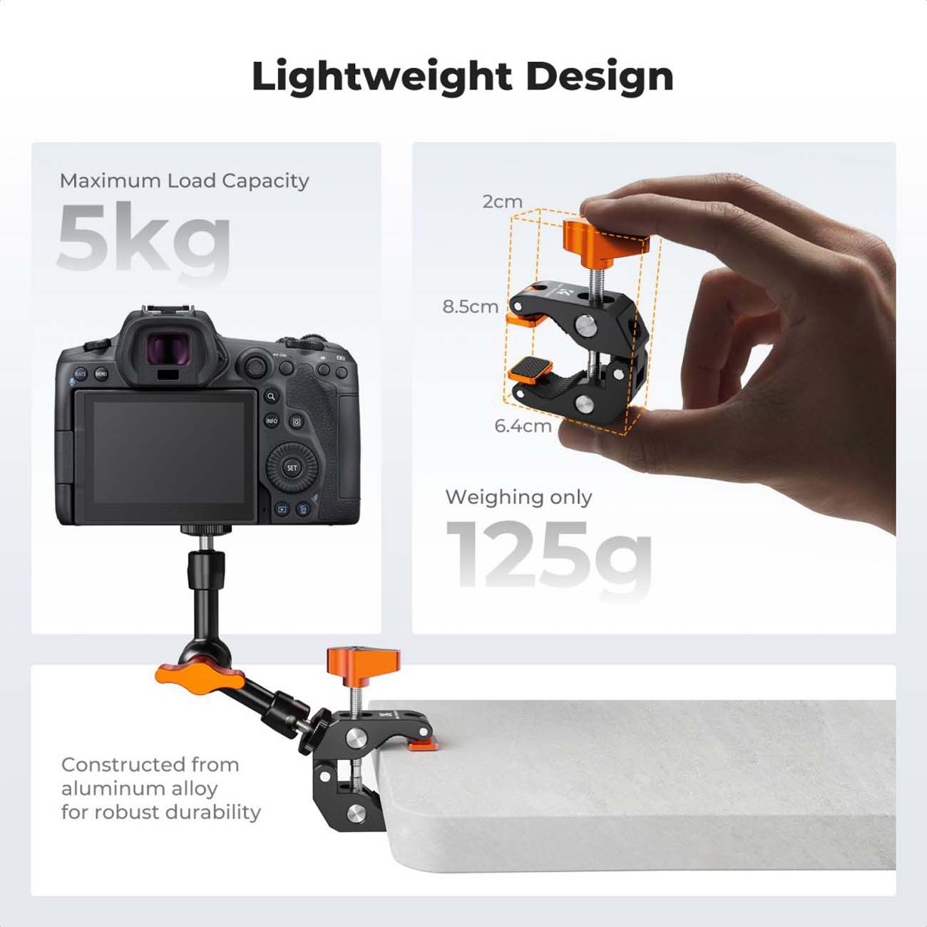 نمای توضیحات گیره نصب دوربین K&F Concept KF31.218 Camera Mount Clamp Super Crab Clamp Rotatable Clam
