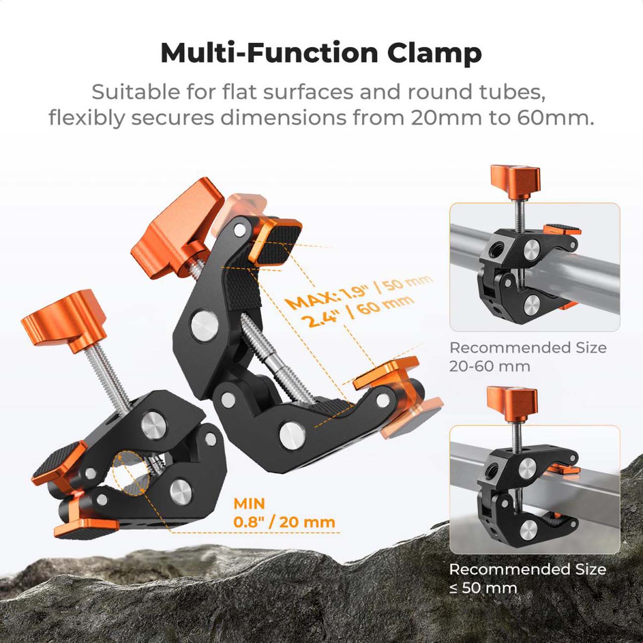 نمای توضیحات گیره نگهدارنده دوربین K&F Concept KF31.218 Camera Mount Clamp Super Crab Clamp Rotatabl