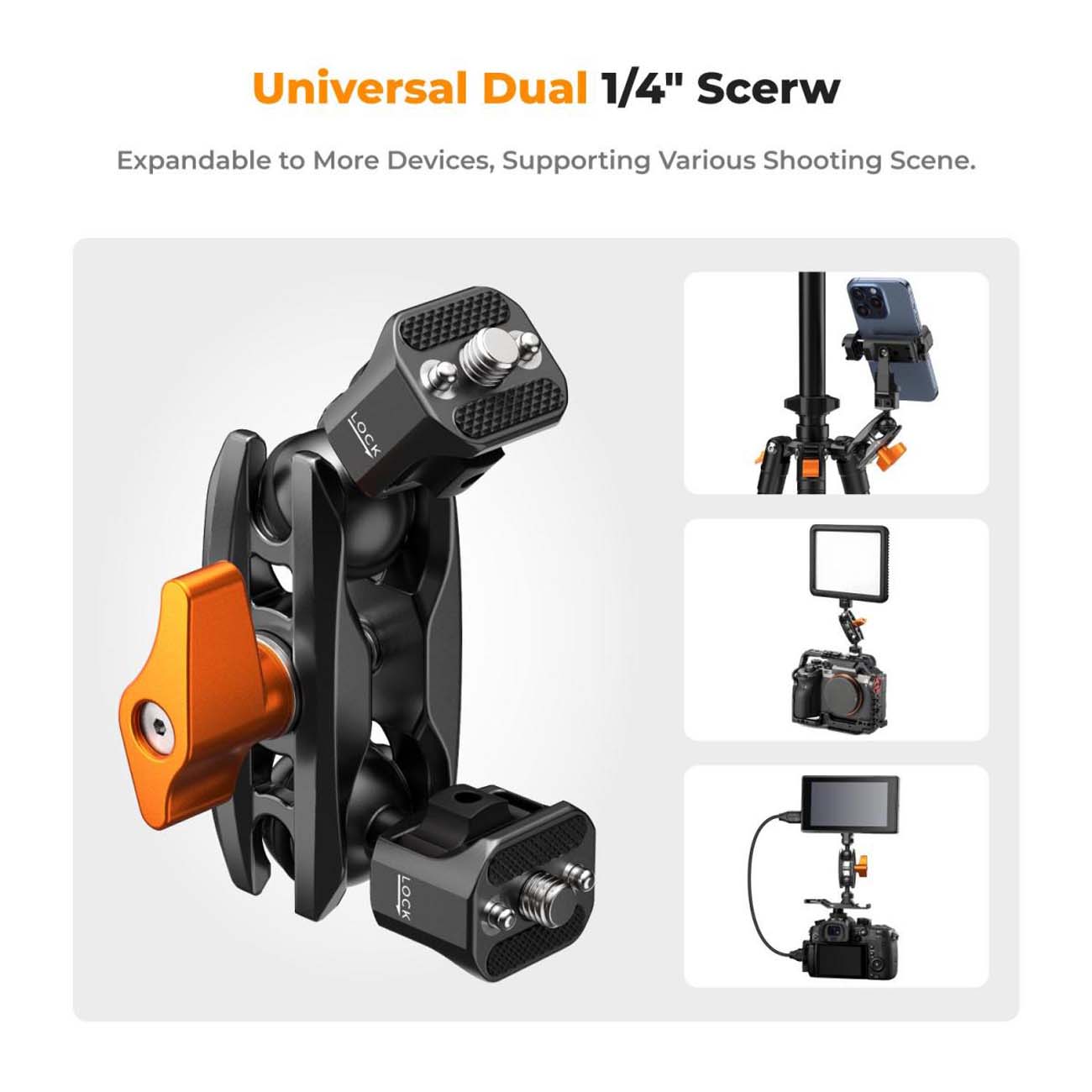 نمای توضیحات بازو نصب تجهیزات عکاسی K&F Concept KF31.082V1 Dual Ball Heads Magic Arm Articulating Ma