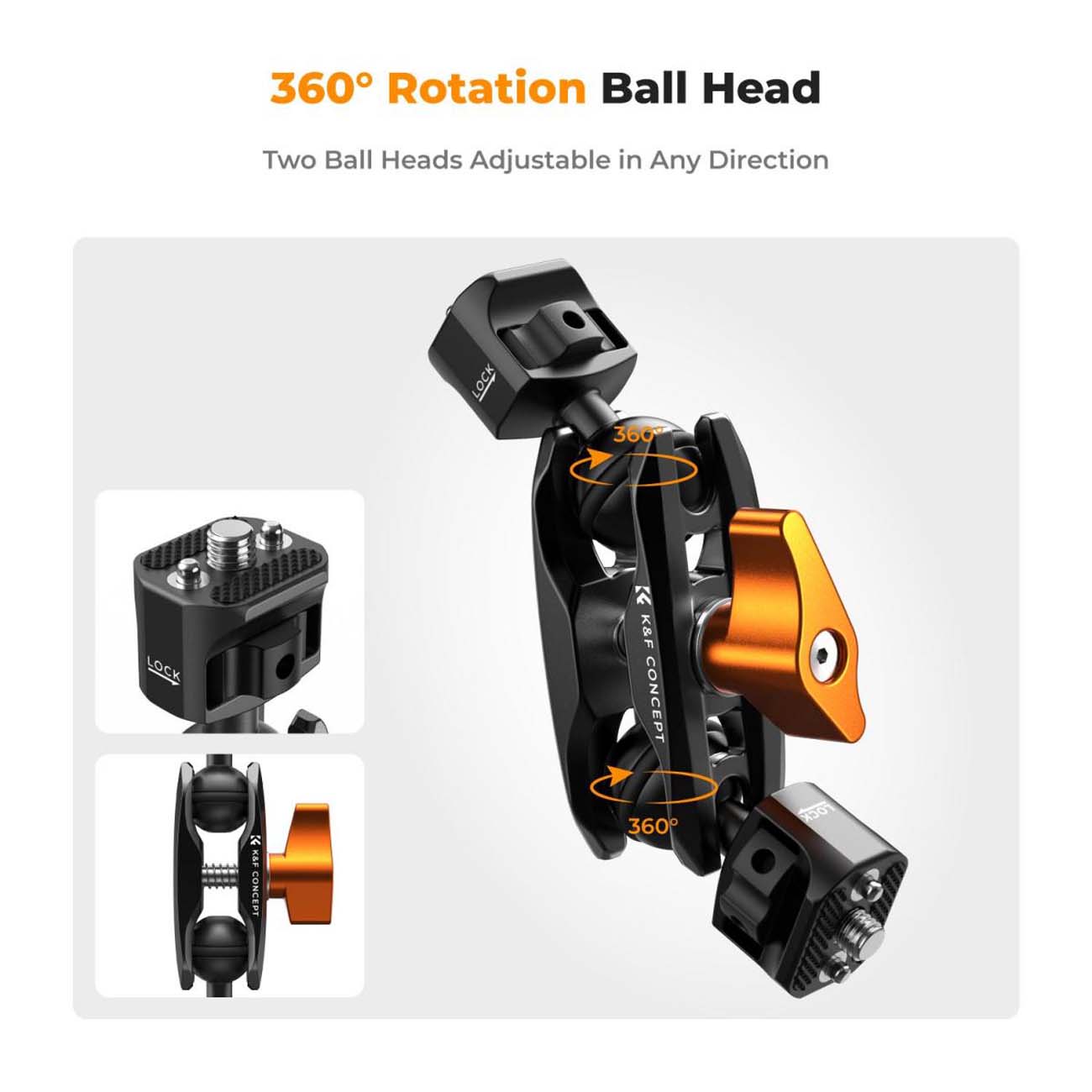 نمای توضیحات بازوی نصب تجهیزات عکاسی K&F Concept KF31.082V1 Dual Ball Heads Magic Arm Articulating M