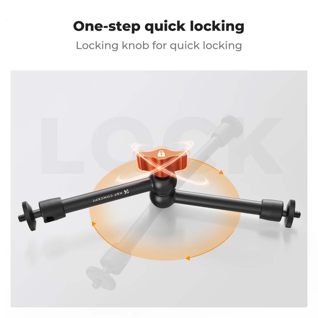 نمای کاربردی از بازوی جادویی و گیره سوپرکلمپ K&F Concept 9.8inch Magic Arm Clamp Kit with 1/4inch & 