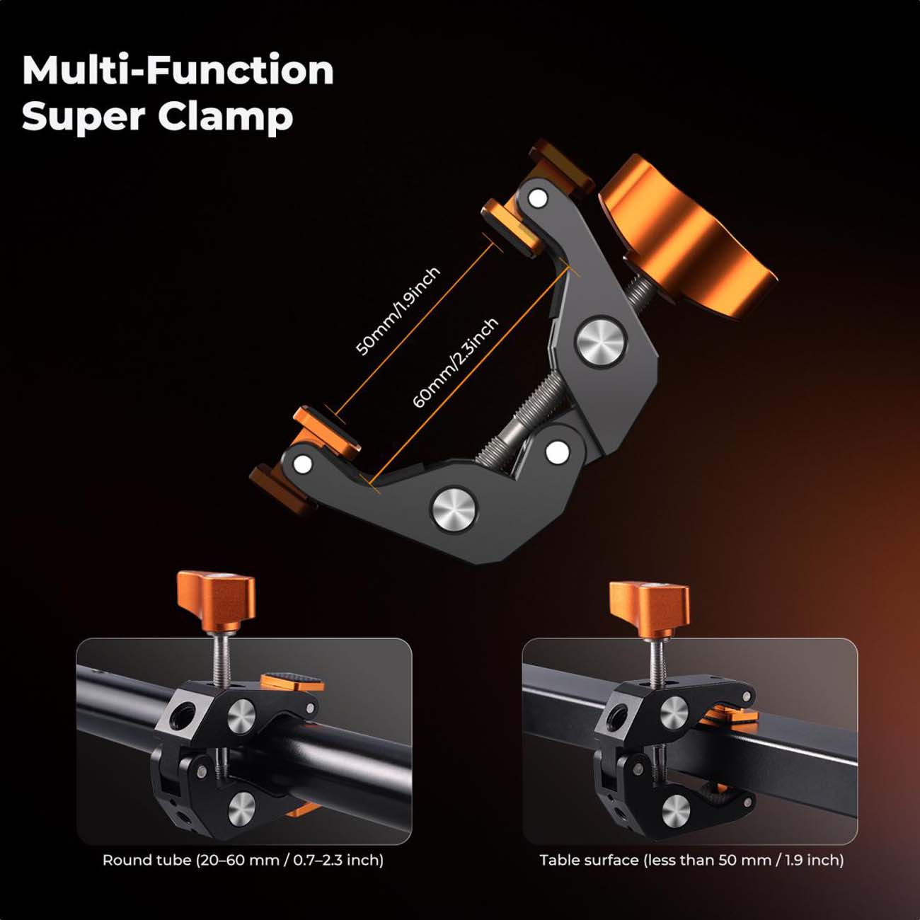 نمای کاربردی از کیت گیره و بازوی دوربین K&F Concept 22-Inch Magic Arm Clamp Kit for Phone & Camera