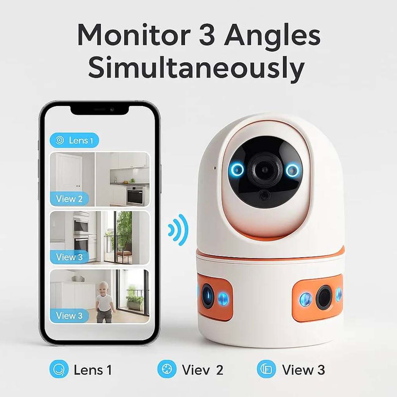 نمای توضیحات دوربین مدار بسته سه لنز JK Vision V380 3-Lens Camera Smart WiFi 1080P Full HD Indoor Se