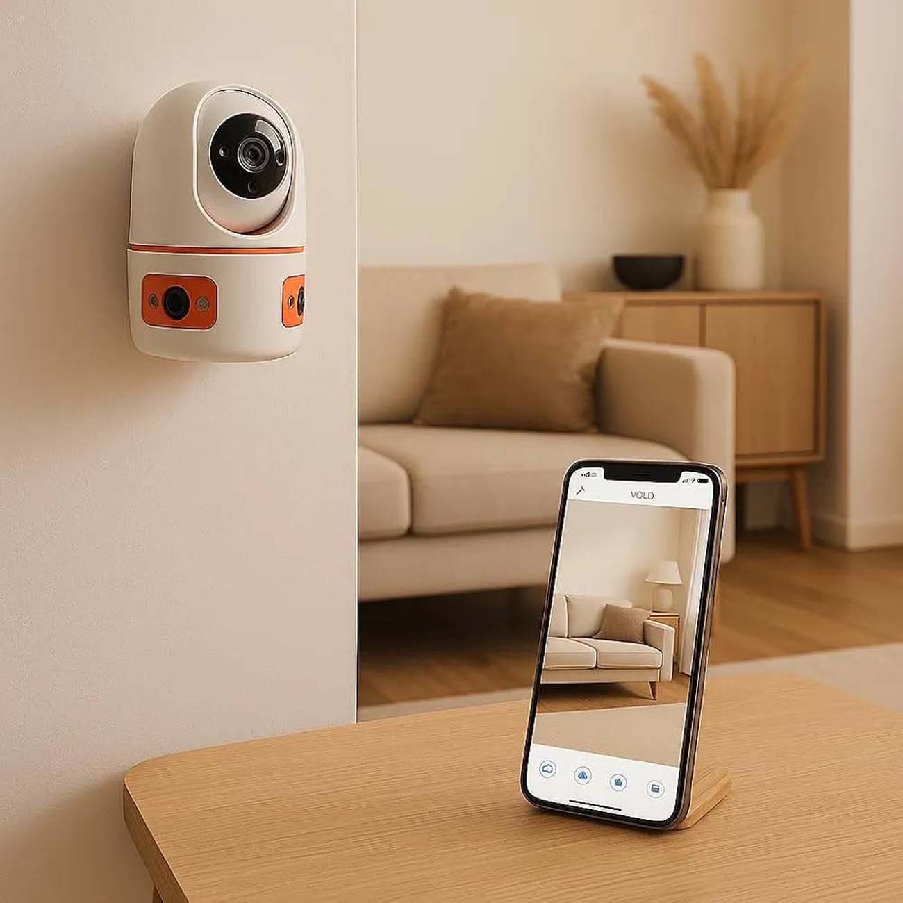 نمای کاربردی از دوربین مداربسته سه لنز JK Vision V380 3-Lens Camera Smart WiFi 1080P Full HD Indoor 